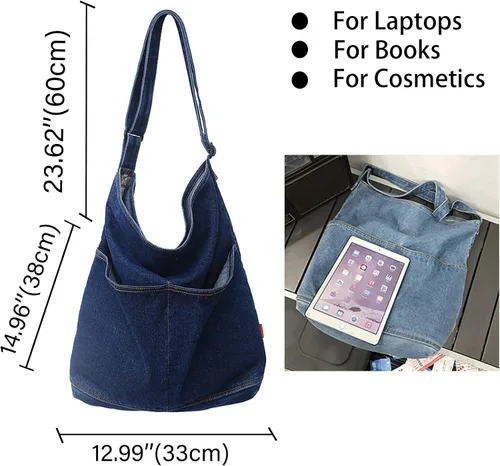 Vista 5 de KlaOYer Bolso bandolera de lona, bolso grande tipo hobo para la escuela, bolso de hombro con bolsillo para mujeres y hombres