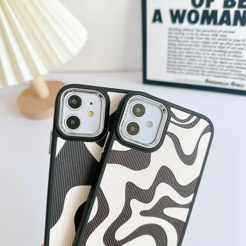 Vista 3 de Funda diseñada para iPhone 11, marco galvanizado, bonita funda para mujeres, hombres y niñas, piel sintética color negro beige TPU protectora a