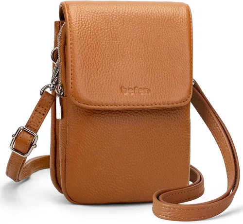 Vista 19 de befen Bolsos cruzados pequeños de cuero genuino para mujer, bolsa cruzada para teléfono celular con ranuras para tarjetas de bloqueo RFID