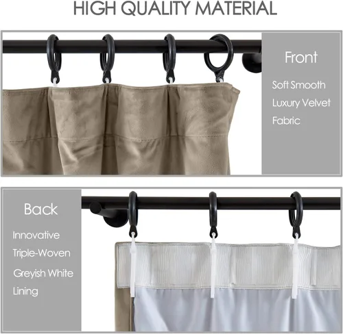 Vista 93 de cololeaf Panel de cortinas opacas de terciopelo con forro para cine en casa, cortina de ganchos planos para barra transversal o pista, 100 pulgadas