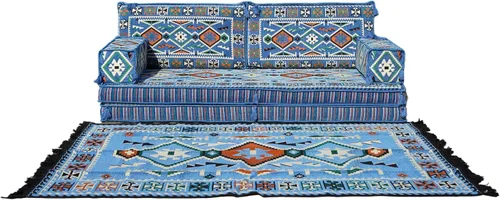 Vista 24 de arabicsofa Sofá Tradicional Árabe para Piso – Juego de Cojines Modulares para Sala de Estar Azul
