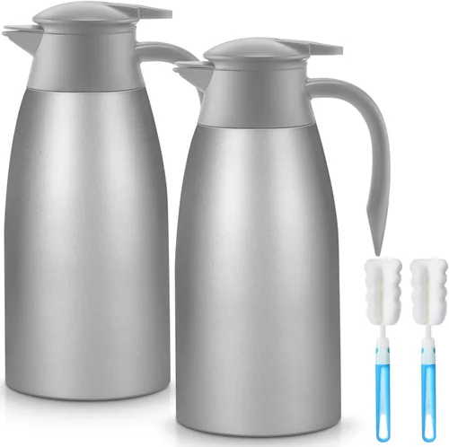 Vista 23 de Norme 2 jarras térmicas de café de acero inoxidable aisladas para líquidos calientes, dispensador térmico de jarra con cepillos para mantener