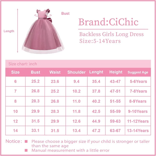 Vista 7 de Cichic Elegantes vestidos largos para niñas pequeñas y grandes, para fiesta de cumpleaños, boda, concurso, graduación, graduación, graduación