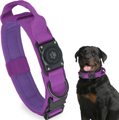 Vista 10 de Collar táctico para perro con AirTag, 100% impermeable, collares para perro Apple Air Tag integrados con soporte rígido de PC para AirTag, collar