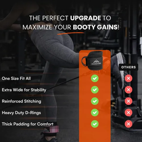 Vista 5 de Gym Ankle Straps for Cable Machines, Thick Padded Ankle Cuff Cable Attachment for Booty Workouts, Kickbacks, Hip Abductors, Lower Body Exercises