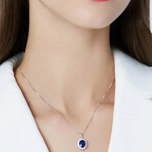 Vista 6 de SUTTONRAL Collar con colgante de zafiro de piedra azul de oro de 14 quilates, zafiro azul con deslumbrantes detalles de moissanita, exquisito