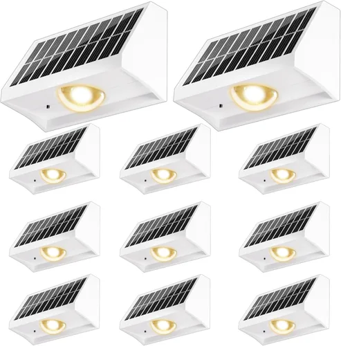 Vista 12 de Luces solares para valla al aire libre, impermeables, LED de alto brillo con lente spot, luces para cubierta, 7 modos blanco cálido y frío RGB