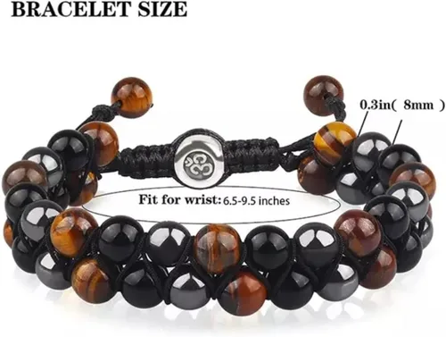 Vista 8 de Pulsera de triple protección, ojo de tigre genuino, obsidiana negra y hematita de 0.315 in, pulsera de cuentas para hombres y mujeres, pulseras