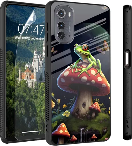 Vista 59 de Funda para Motorola Moto Edge 2022, cubierta trasera de vidrio templado con protector de pantalla, funda protectora a prueba de golpes para Motorola