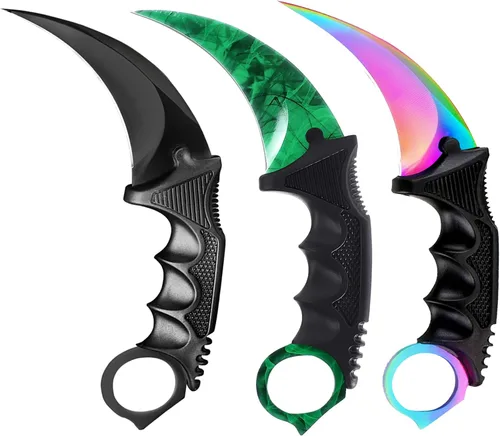 Vista 12 de Cuchillo Karambit de hoja fija de 3 piezas, herramienta de campamento, cuchillo de caza al aire libre con funda y cable, adecuado para senderismo
