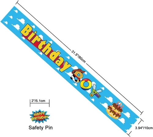 Vista 2 de Toy Theme Story - Banda de cumpleaños para niños, niños (edad 4 en adelante), unisex, azul, caricatura, 63 x 3.9 pulgadas, perfecta para fiestas