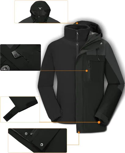 Vista 3 de CAMELSPORTS Chaqueta de esquí de montaña 3 en 1 para hombre, chaqueta de invierno impermeable, chaqueta de nieve cálida con capucha, abrigo