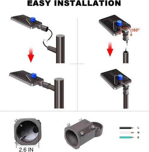 Vista 7 de Juyace Luz del estacionamiento de 480W LED con poste del soporte del 72000LM Shoebox luz de inundación con fotocélula IP65 impermeable al aire libre