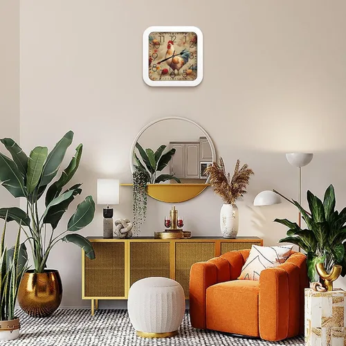 Vista 7 de 10" Square Modern Wall Clock,Art Chicken Animal Painting Print Kitchen Clocks Wall Battery Operated,Silent Non Ticking Unique Funny Cute Wall Clock