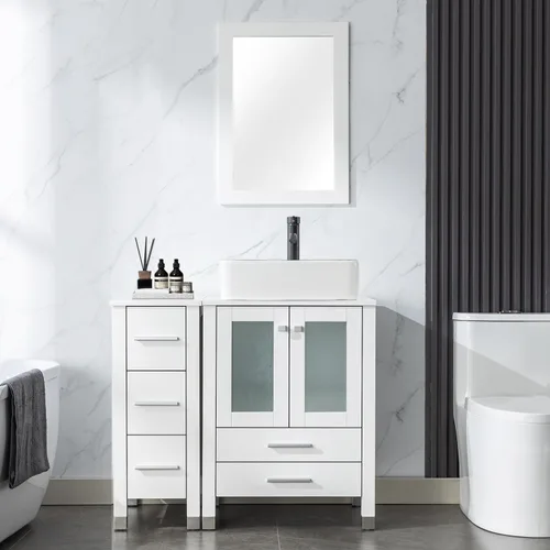 Vista 10 de LUCKWIND 36" Bathroom Vanity Combo with Sink, 24"+12.6" Width, Painted Bathroom Storage Cabinet with 5 Drawers, Including Tempered Glass Round