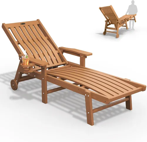 Vista 12 de THOEOE Juego de 2 tumbonas para exteriores, silla de piscina HDPE, madera
