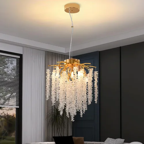 Vista 16 de Candelabro Rectangular Moderno de Ramas de Árbol de Cristal, L40'' Plata Lineal Art Deco Gota de Lluvia Lámpara Colgante Interior para Isla