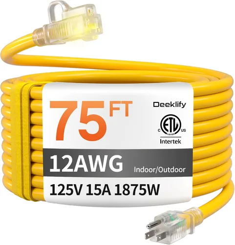 Vista 24 de Cable de extensión para exteriores de servicio pesado de calibre 12 de 50 pies con extremo iluminado, resistente al agua, cable de extensión de Negro