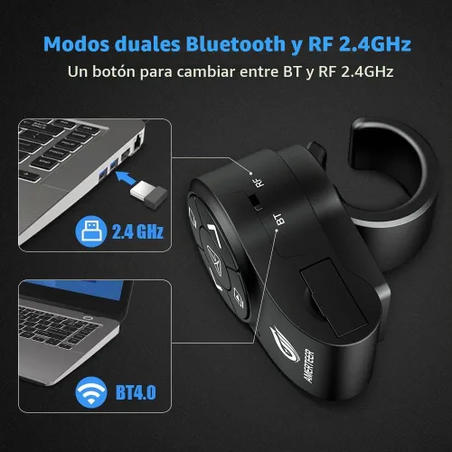 Vista 2 de AMERTEER Clicker de presentación inalámbrico Bluetooth para presentaciones de PowerPoint, RF 2.4GHz Finger Ring Remote, PPT Slides Recargable
