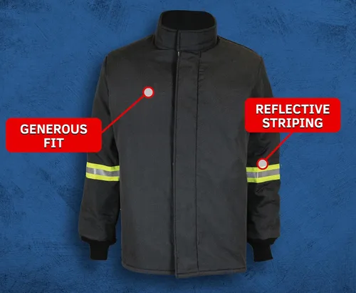 Vista 5 de Oberon Kit de traje Arc Flash - 140 Cal - Incluye capucha, abrigo, babero, sistema de ventilación y luz - Serie TCG