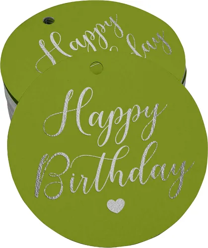 Vista 49 de Etiqueta de papel para colgar con texto en inglés «Happy Birthday» (50 unidades)