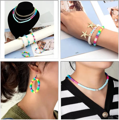 Vista 7 de Cuentas de arcilla polimérica negra, cuentas Heishi de 0.236 in para joyería, pulseras, collares, 1000