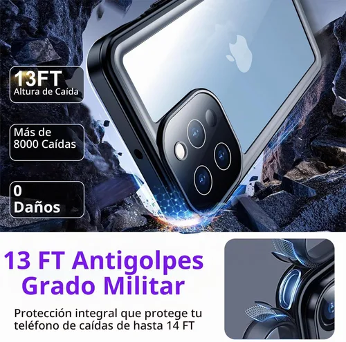 Vista 3 de Temdan Compatible con iPhone 13 Pro Max, impermeable, protector de pantalla y cámara integrado, IP68 bajo el agua, cuerpo completo, militar, a