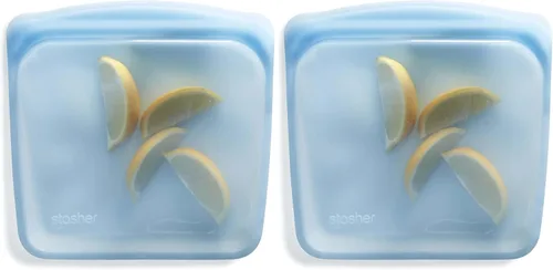 Vista 11 de Stasher Bolsas de silicona reutilizables de primera calidad, paquete de 2, aguamarina, 28 onzas Food-Safe Silicone, Leak-Free, BPA-Free