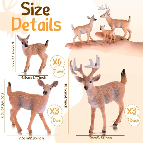 Vista 2 de 12 piezas de figuras de ciervos juguete realistas, figuras de familia de ciervos, figuras de animales del bosque, criaturas del bosque en miniatura