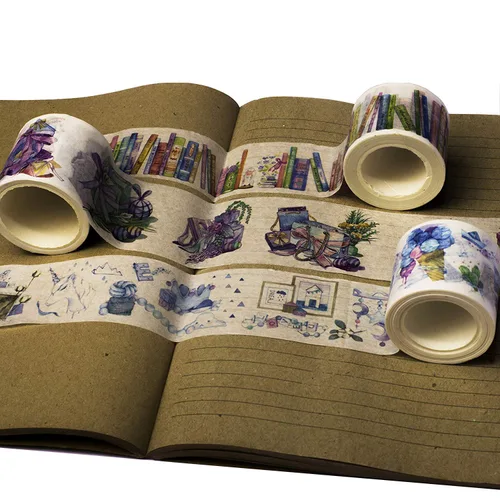 Vista 2 de Navy Peony Colorida Biblioteca de Libros Washi Tape Set (3 rollos anchos) - para diarios