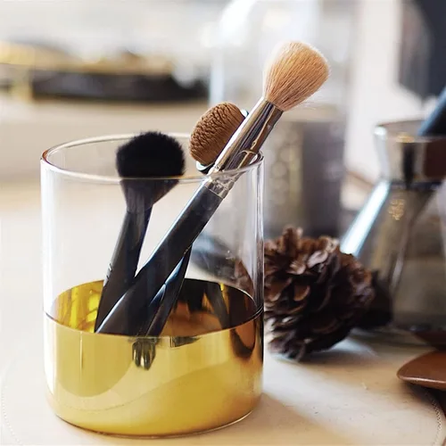 Vista 3 de Jewelry Box Makeup Table Transparent Glass Storage Bucket Brush Desktop Beauty Eyebrow Box(Small)