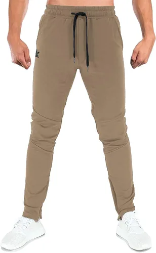 Vista 3 de BROKIG Pantalones deportivos para hombre, con cremallera, casual, para gimnasio, entrenamiento, bolsillos