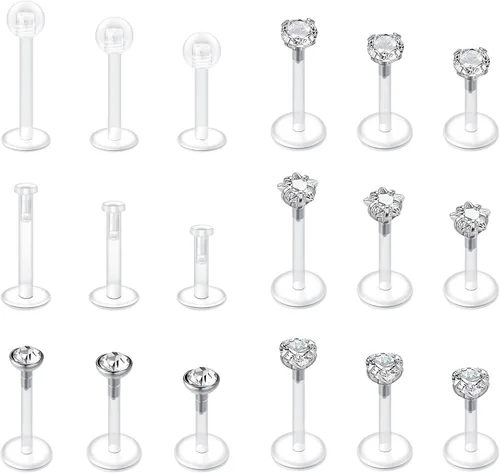 Vista 14 de VCMART - Aretes transparentes para deportes, trabajo, cirugía, juego, conjunto mixto, retenedor de piercing de plástico transparente, retenedor