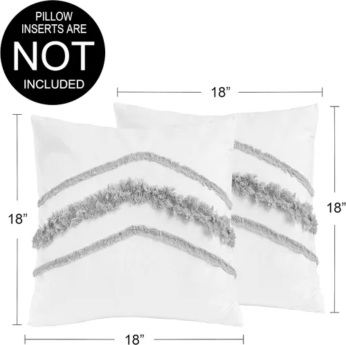 Vista 4 de KB & Me Juego de 2 fundas de almohada decorativas de macramé blanco y gris bohemio chic con borlas cuadradas decorativas para sofá, con textura