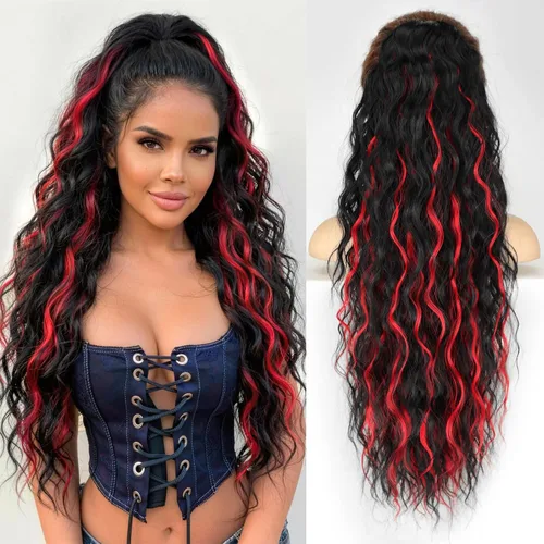 Vista 40 de KooKaStyle Extensión de cola de caballo con cordón de 26 pulgadas (66 cm) para mujeres, extensiones de cabello sintético rizado largo para uso