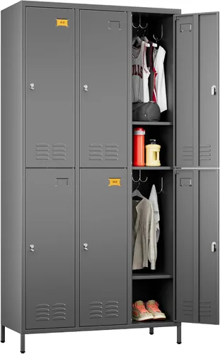 Vista 19 de SUPEER Taquillas metálicas de 9 puertas para empleados con 18 ganchos, taquillas de metal con tarjetero para escuela, garaje, oficina, gimnasio