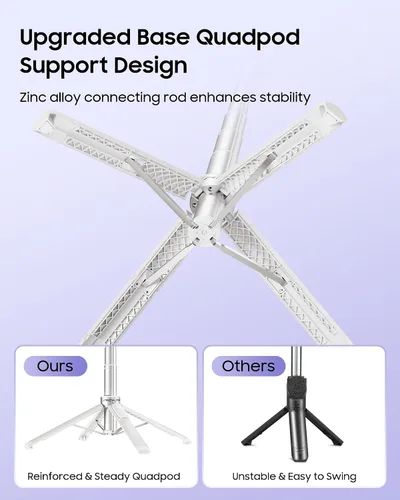 Vista 3 de Trípode para selfie stick de 53 pulgadas con luz, soporte mejorado para teléfono celular de 4 patas, trípode para cámara con control remoto Blanco a