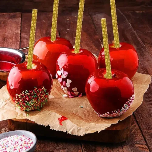 Vista 3 de BetterJonny - 36 palitos de manzana con forma de caramelo, 5.9 pulgadas, palitos de bambú con diamantes de imitación de caramelo, manzana, palitos