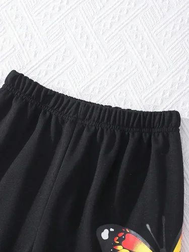 Vista 5 de SOLY HUX Camiseta de manga corta con estampado de mariposas y dobladillo alto y bajo, con pantalones deportivos, 3 piezas