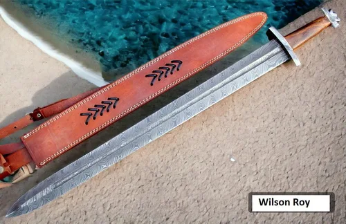 Vista 3 de Wilson Roy Acero de Damasco personalizado/espada/daga/espada celta 32 "espada de camping gladiosa de largo