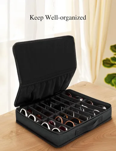 Vista 7 de Bukere Sunglasses Organizer Case, 18 Adjustable Slots for Multiple Pairs Eyeglasses, Travel Glasses Holder Storage Box