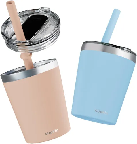 Vista 13 de CUPKIN - Taza apilable de acero inoxidable para niños, taza para batidos, tazas aisladas con recubrimiento en polvo, tapa libre de BPA y pajilla