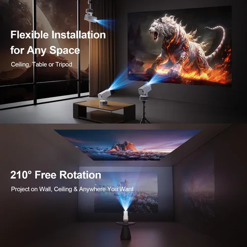 Vista 7 de Audio Dolby de 10 W, brillo mejorado, enfoque automático: soporte para mini proyector 4K - Proyector portátil inteligente con WiFi 6 y Bluetooth