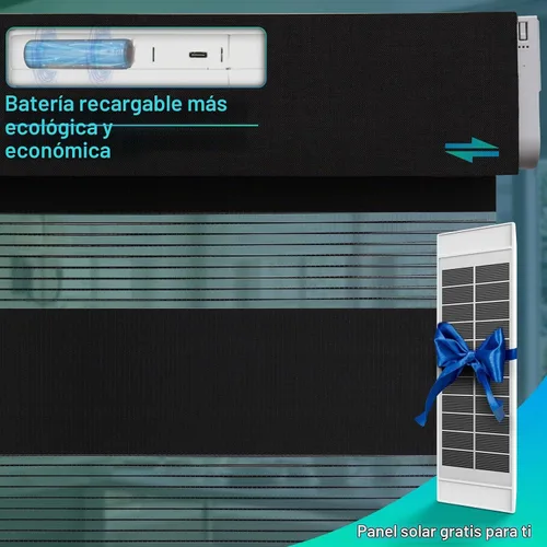 Vista 2 de Persianas de cebra motorizadas, persianas automáticas de doble capa con energía solar y control remoto, persianas eléctricas inalámbricas