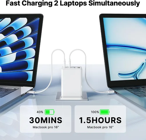 Vista 2 de USB C Charger Block, Foldable GaN5 Super Fast Charger USB C Adaptador para iPhone 17/16 Pro Max Cargador de carga rápida Blanco