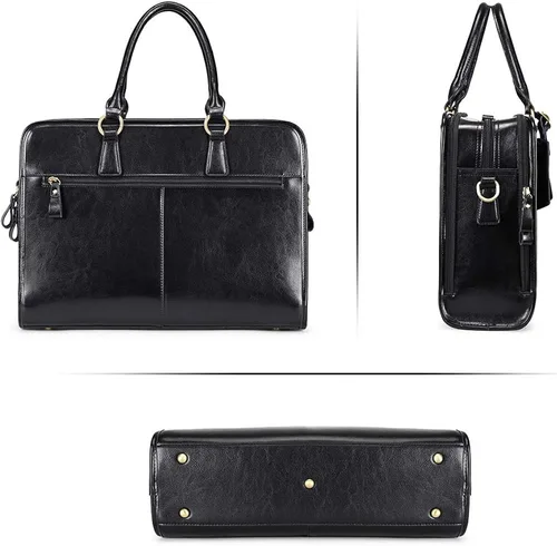 Vista 2 de Kattee Maletín de cuero genuino para mujer bolsa de laptop de gran capacidad con etiqueta de equipaje