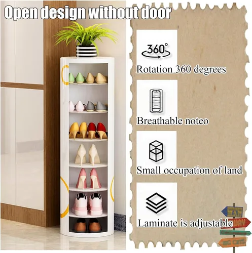 Vista 3 de Zapatero multifuncional de 360°, armario de almacenamiento para zapatos, zapatero giratorio vertical, zapatero para entrada, almacenamiento simple
