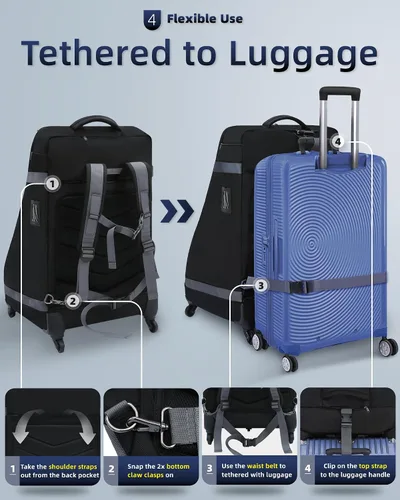 Vista 5 de Bolsa de asiento de coche mochila con ruedas para viajes aéreos, funda acolchada extra grande para asiento de automóvil, bolsa de control de puerta
