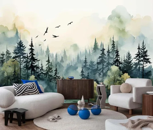 Vista 7 de Jdayda Mural de papel pintado Bosque brumoso, tamaño grande
