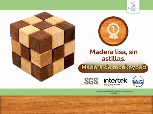 Vista 2 de BSIRI Juego clásico de rompecabezas de serpiente (tamaño M) – Rompecabezas 3D para adultos en mano con diseños de cubo de madera de magia